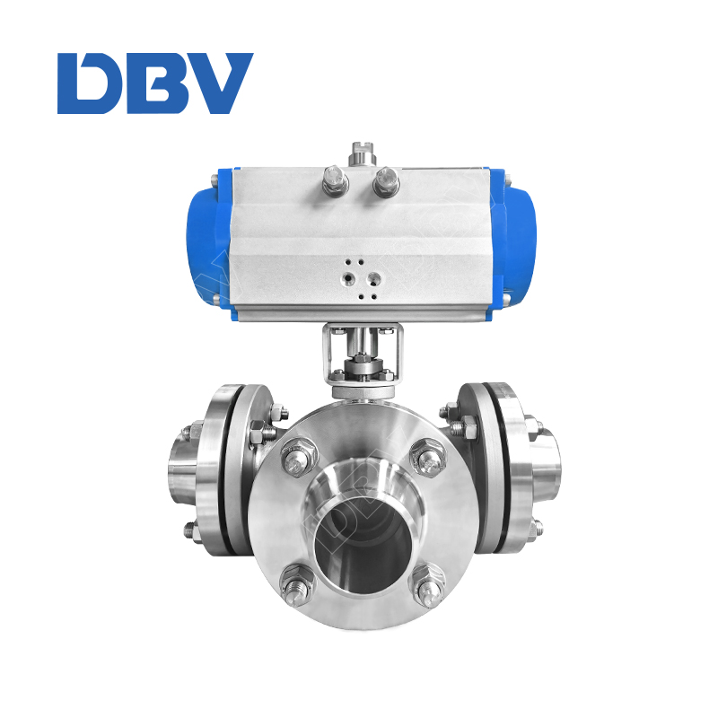 API6D气动三通法兰不锈钢球阀
